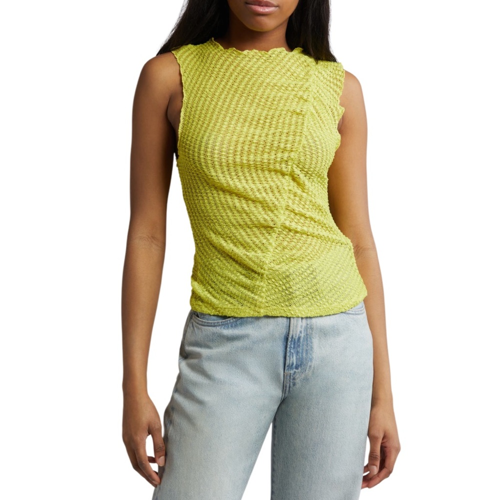 NWT TOPSHOP Nordstrom Lime Light Green Assymetric Ruched Lace Crochet Tank S